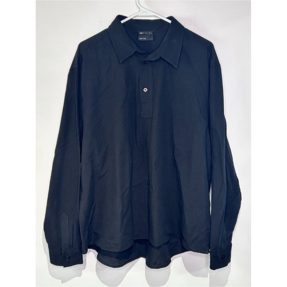 ASOS DESIGN Men’s Black Long Sleeve Polo Shirt 100% Cotton Size Large Classic
